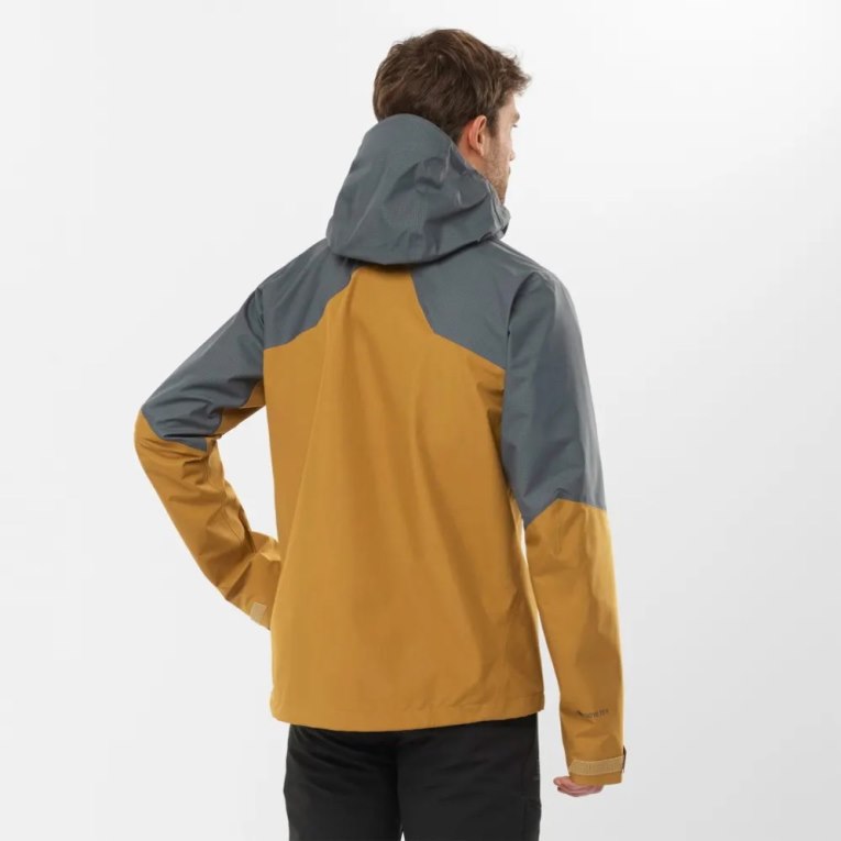 Yellow / Dark Grey Salomon Outline GTX Hybrid Waterproof Men's Shell Jackets | IE JD3682